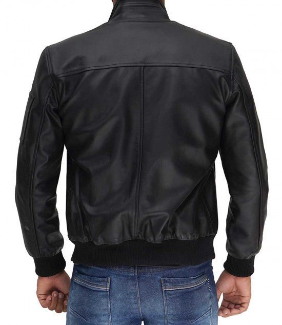 Clark Bomber Black Cowhide Leather Jacket - Male - XS - Clark Bomber Black Cowhide Leather Jacket - Tatoo Tee