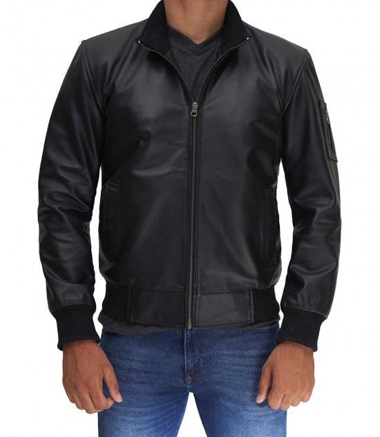 Clark Bomber Black Cowhide Leather Jacket - Male - XS - Clark Bomber Black Cowhide Leather Jacket - Tatoo Tee