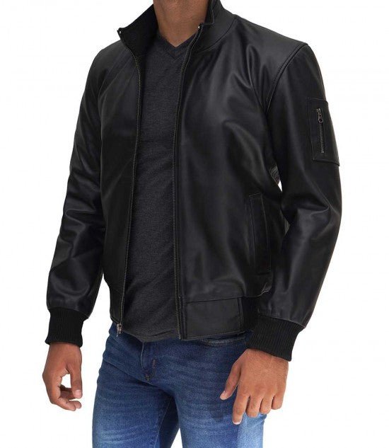Clark Bomber Black Cowhide Leather Jacket - Male - XS - Clark Bomber Black Cowhide Leather Jacket - Tatoo Tee