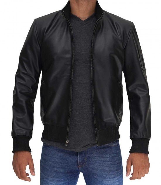 Clark Bomber Black Cowhide Leather Jacket - Male - XS - Clark Bomber Black Cowhide Leather Jacket - Tatoo Tee