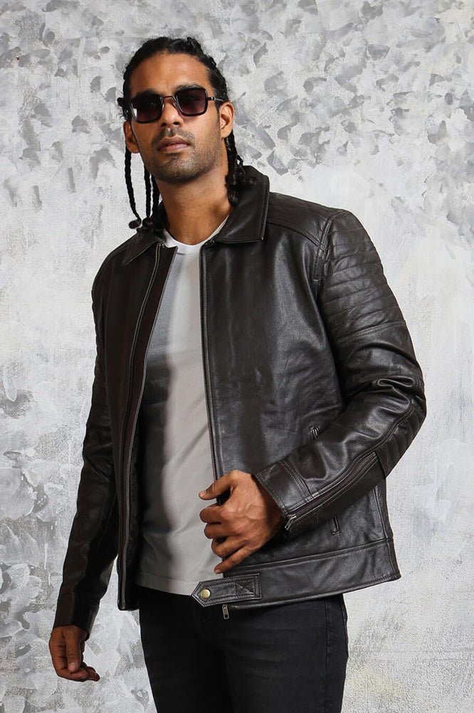 Classic Biker Black Leather Jacket for Men - X - Small - Black - Classic Biker Black Leather Jacket for Men - Tatoo Tee