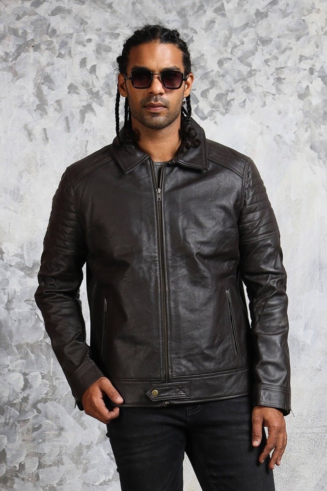 Classic Biker Black Leather Jacket for Men - X - Small - Black - Classic Biker Black Leather Jacket for Men - Tatoo Tee