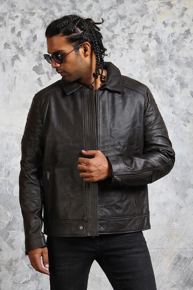 Classic Biker Black Leather Jacket for Men - X - Small - Black - Classic Biker Black Leather Jacket for Men - Tatoo Tee