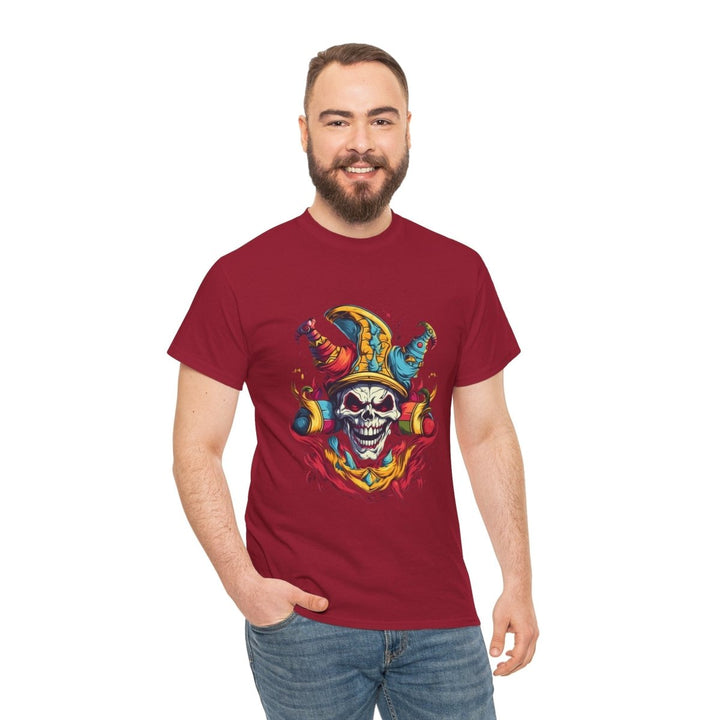 Clown Skull Unisex Heavy Cotton Tee - Cardinal Red - S - Clown Skull Unisex Heavy Cotton Tee - Tatoo Tee