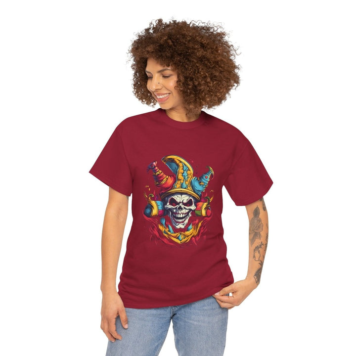 Clown Skull Unisex Heavy Cotton Tee - Cardinal Red - S - Clown Skull Unisex Heavy Cotton Tee - Tatoo Tee