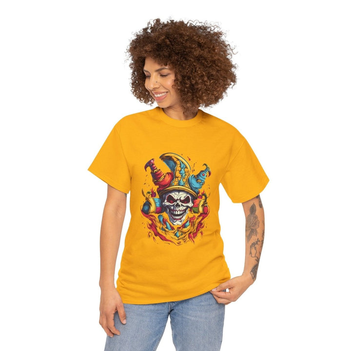 Clown Skull Unisex Heavy Cotton Tee - Gold - S - Clown Skull Unisex Heavy Cotton Tee - Tatoo Tee