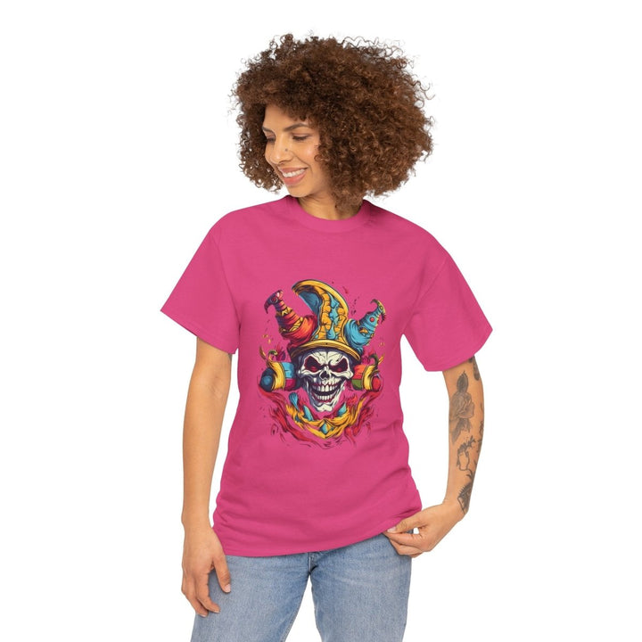 Clown Skull Unisex Heavy Cotton Tee - Heliconia - S - Clown Skull Unisex Heavy Cotton Tee - Tatoo Tee
