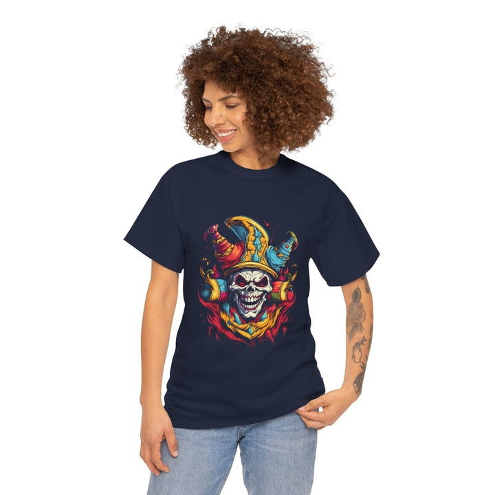 Clown Skull Unisex Heavy Cotton Tee - Navy - S - Clown Skull Unisex Heavy Cotton Tee - Tatoo Tee