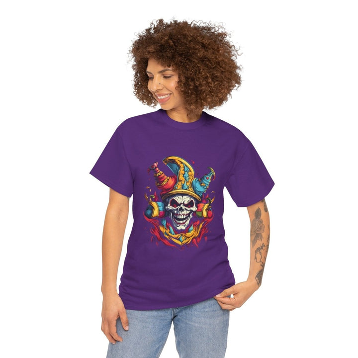 Clown Skull Unisex Heavy Cotton Tee - Purple - S - Clown Skull Unisex Heavy Cotton Tee - Tatoo Tee