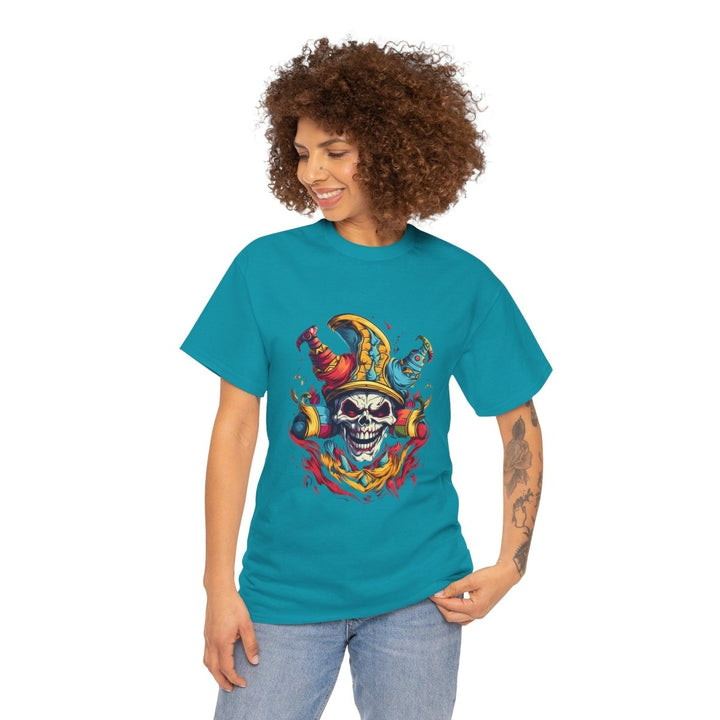 Clown Skull Unisex Heavy Cotton Tee - Tropical Blue - S - Clown Skull Unisex Heavy Cotton Tee - Tatoo Tee