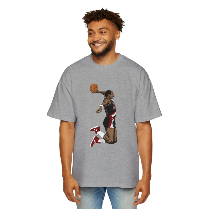 Clyde Drexler Basketball Vintage Style Oversized Tee - S - Athletic Heather - Clyde Drexler Basketball Vintage Style Oversized Tee - Tatoo Tee
