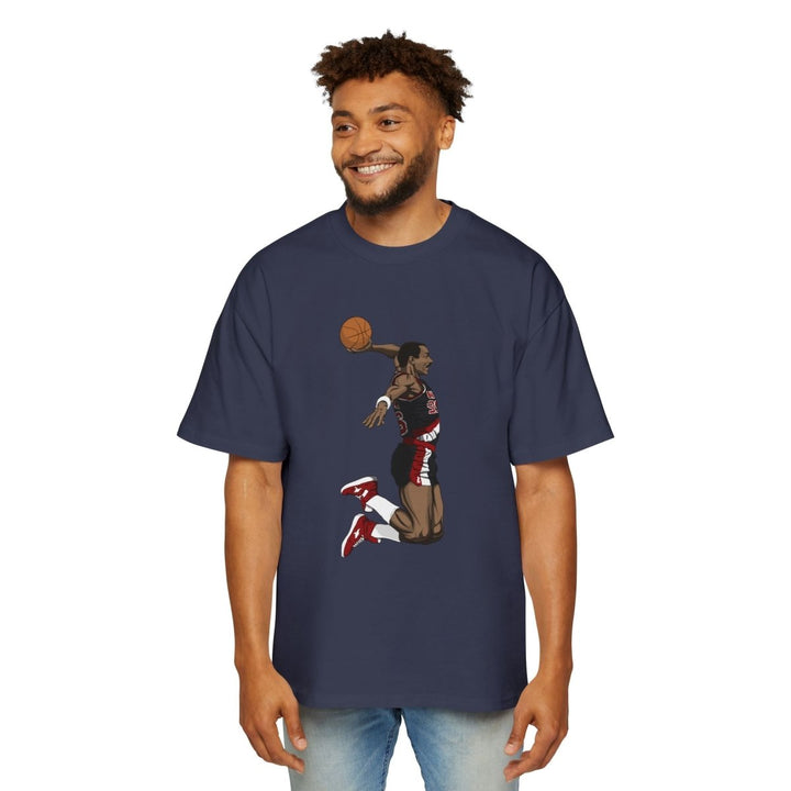 Clyde Drexler Basketball Vintage Style Oversized Tee - S - Midnight Blue - Clyde Drexler Basketball Vintage Style Oversized Tee - Tatoo Tee
