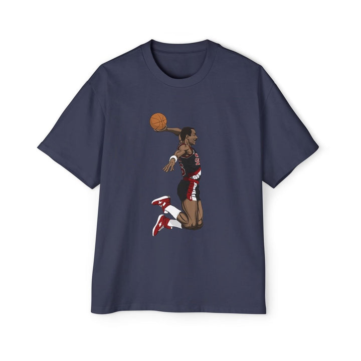 Clyde Drexler Basketball Vintage Style Oversized Tee - S - Midnight Blue - Clyde Drexler Basketball Vintage Style Oversized Tee - Tatoo Tee