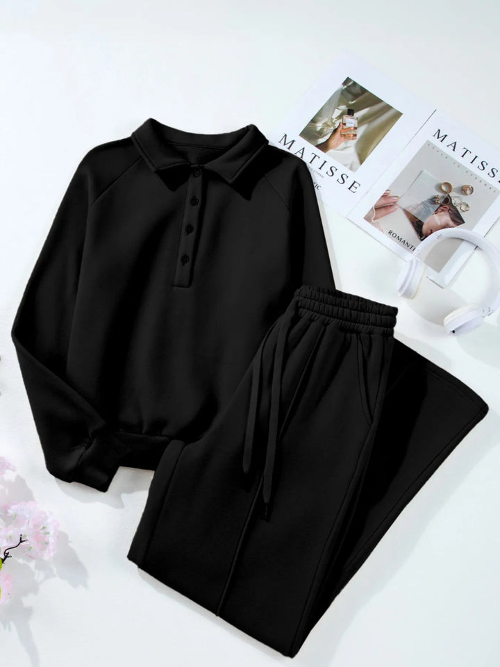 Collared Sweatshirt and High Waist Pants Active Set - Black - M - a1d78e4e - 5ea8 - 4fb6 - ad0d - 5db182c8be89 - Max - Origin - Tatoo Tee