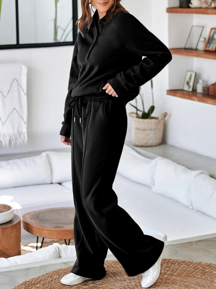 Collared Sweatshirt and High Waist Pants Active Set - Black - M - 02d2e07e - 00e6 - 4574 - bad3 - 7b3056296573 - Max - Origin - Tatoo Tee