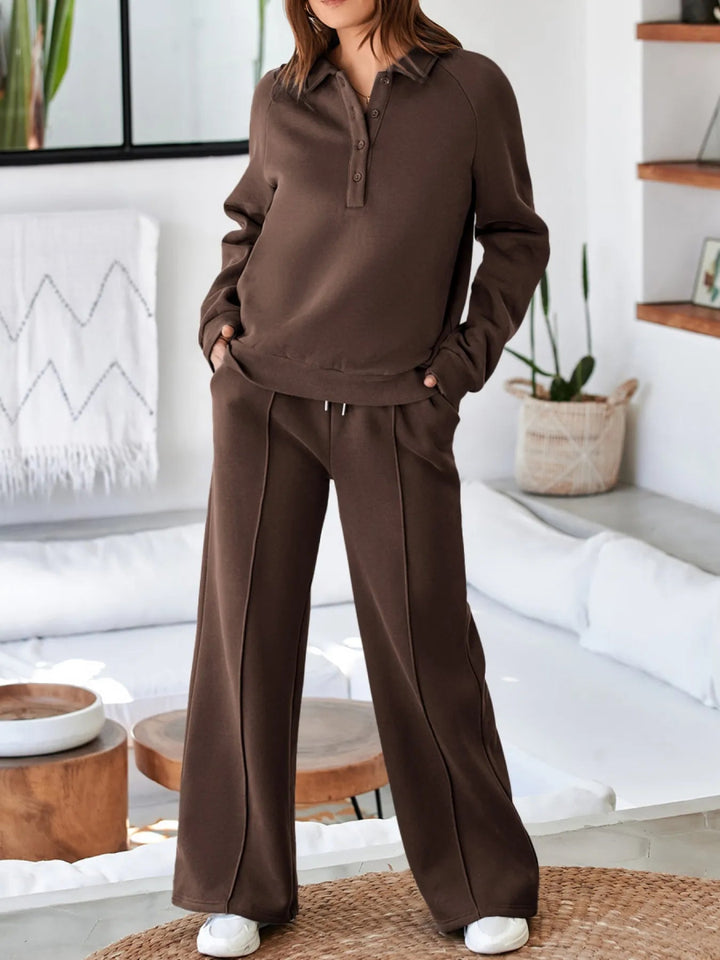 Collared Sweatshirt and High Waist Pants Active Set - Brown - M - 35f64f6e - 0aaa - 4b73 - a2fb - 7e83a0a795f5 - Max - Origin - Tatoo Tee