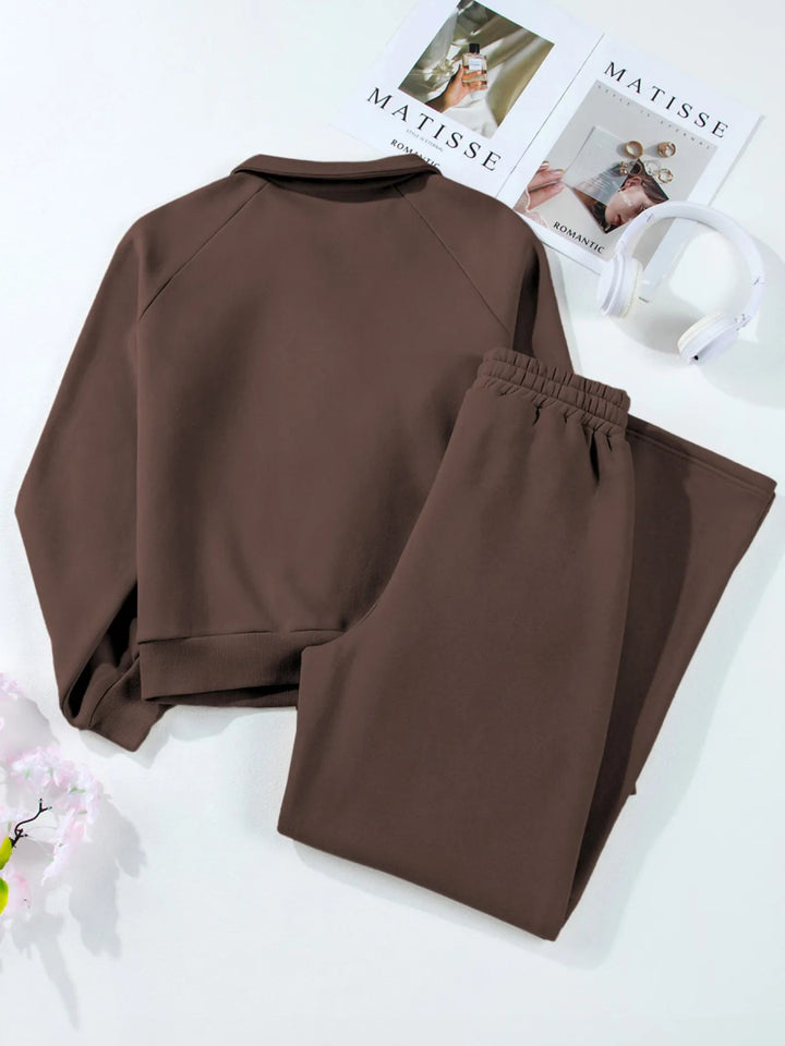 Collared Sweatshirt and High Waist Pants Active Set - Brown - M - fb4be805148e4320aacf9649ecc8303d - Max - Origin - Tatoo Tee