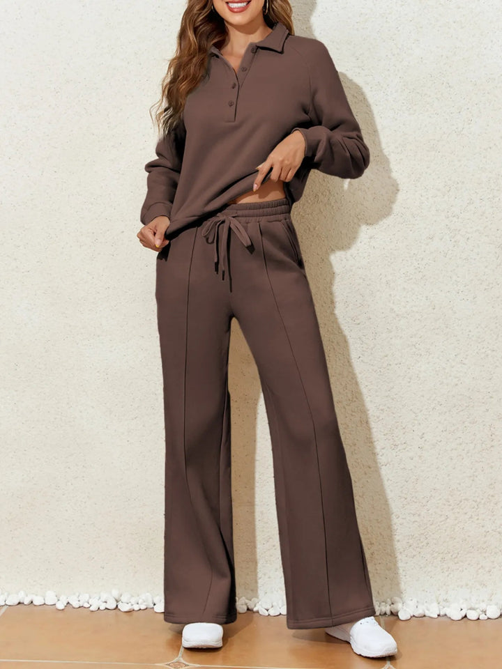 Collared Sweatshirt and High Waist Pants Active Set - Brown - M - f87f9b5e - da3c - 474e - b378 - 57744da33421 - Max - Origin - Tatoo Tee