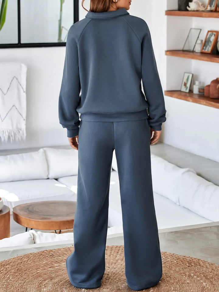 Collared Sweatshirt and High Waist Pants Active Set - Dusty Blue - M - e8c65ed9 - 8971 - 4395 - bfeb - d7982ec0d4c3 - Max - Origin - Tatoo Tee