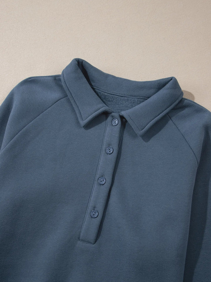 Collared Sweatshirt and High Waist Pants Active Set - Dusty Blue - M - f8d30e249d6b408c8b0558e9ab307d77 - Max - Origin - Tatoo Tee