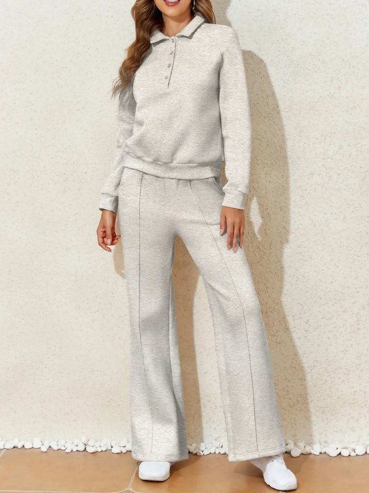 Collared Sweatshirt and High Waist Pants Active Set - Light Gray - M - 9e83cbcf - 98df - 4c3a - a726 - 7048fce273ca - Max - Origin - Tatoo Tee