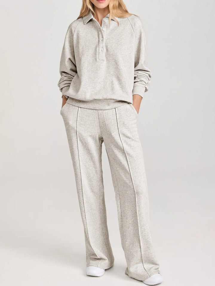 Collared Sweatshirt and High Waist Pants Active Set - Light Gray - M - 621a6d36 - 6955 - 487b - 8fd3 - 4b01cbd252d5 - Max - Origin - Tatoo Tee