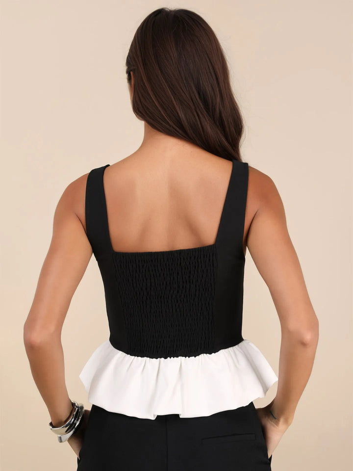 Contrast Ruffled Hem Square Neck Tank - Black - S - 5d6a393e7289451fba8932460994d296 - Max - Origin - Tatoo Tee