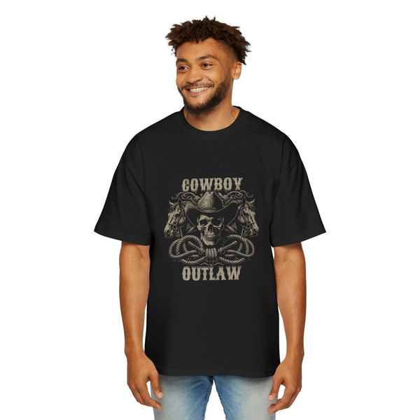 Cowboy Outlaw Oversized Tee - Heavyweight Graphic T-Shirt for Men - S - Black - Cowboy Outlaw Oversized Tee - Heavyweight Graphic T-Shirt for Men - Tatoo Tee