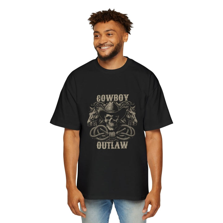 Cowboy Outlaw Oversized Tee - Heavyweight Graphic T-Shirt for Men - S - Black - Cowboy Outlaw Oversized Tee - Heavyweight Graphic T-Shirt for Men - Tatoo Tee