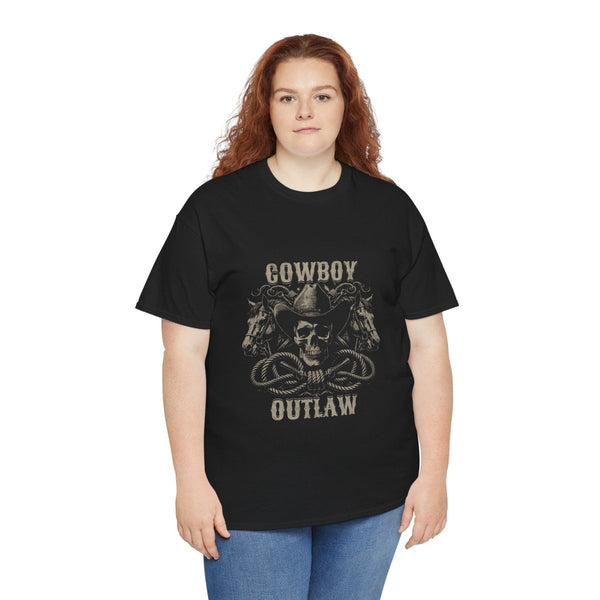 Cowboy Outlaw Unisex Heavy Cotton Tee - Perfect for Western Enthusiasts - Black - S - Cowboy Outlaw Unisex Heavy Cotton Tee - Perfect for Western Enthusiasts - Tatoo Tee