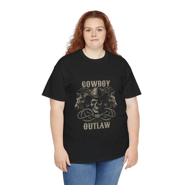 Cowboy Outlaw Unisex Heavy Cotton Tee - Perfect for Western Enthusiasts - Black - S - Cowboy Outlaw Unisex Heavy Cotton Tee - Perfect for Western Enthusiasts - Tatoo Tee