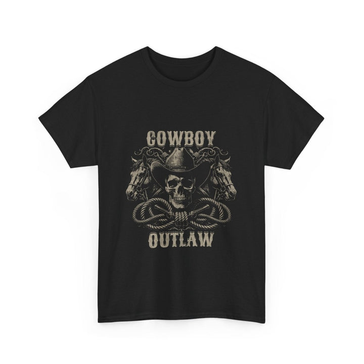 Cowboy Outlaw Unisex Heavy Cotton Tee - Perfect for Western Enthusiasts - Black - S - Cowboy Outlaw Unisex Heavy Cotton Tee - Perfect for Western Enthusiasts - Tatoo Tee