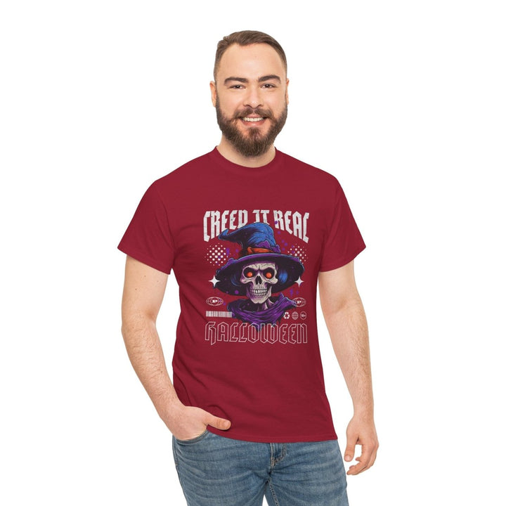 Creep It Real Halloween Tee - Unisex Heavy Cotton T-Shirt - Cardinal Red - S - Creep It Real Halloween Tee - Unisex Heavy Cotton T-Shirt - Tatoo Tee