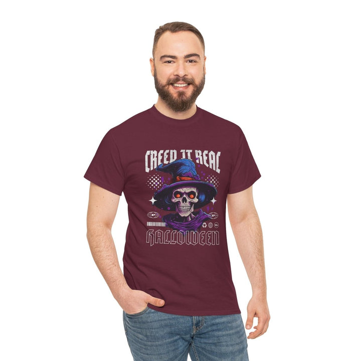 Creep It Real Halloween Tee - Unisex Heavy Cotton T-Shirt - Cardinal Red - S - Creep It Real Halloween Tee - Unisex Heavy Cotton T-Shirt - Tatoo Tee