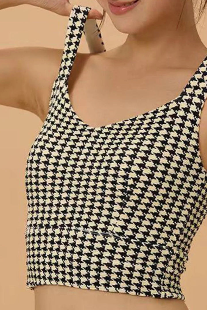 Crisscross Back Houndstooth Active Bra - Plaid - S - 87f70955 - 0498 - 4793 - 9bba - 07353aa76172 - Max - Tatoo Tee