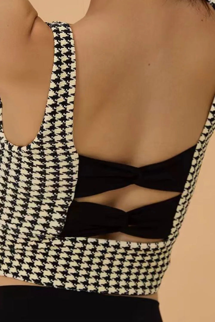 Crisscross Back Houndstooth Active Bra - Plaid - S - a6a2aaad - 6474 - 4b37 - 9b4f - 56647ce446cf - Max - Tatoo Tee