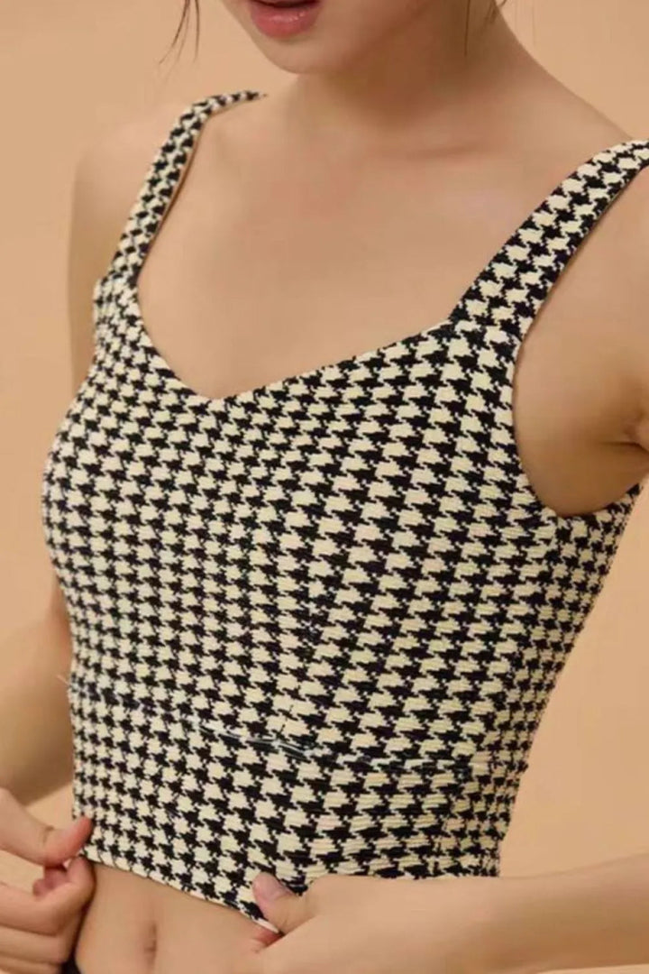 Crisscross Back Houndstooth Active Bra - Plaid - S - 1cf81a24 - a1e9 - 44ed - 9630 - 7c0b88675658 - Max - Tatoo Tee