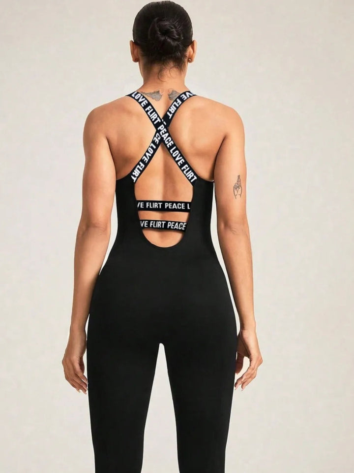 Crisscross Back Sleeveless Active Jumpsuit - Black - S - 3989267c - fbd7 - 4f97 - aa40 - 17e33ddab85d - Max - Tatoo Tee