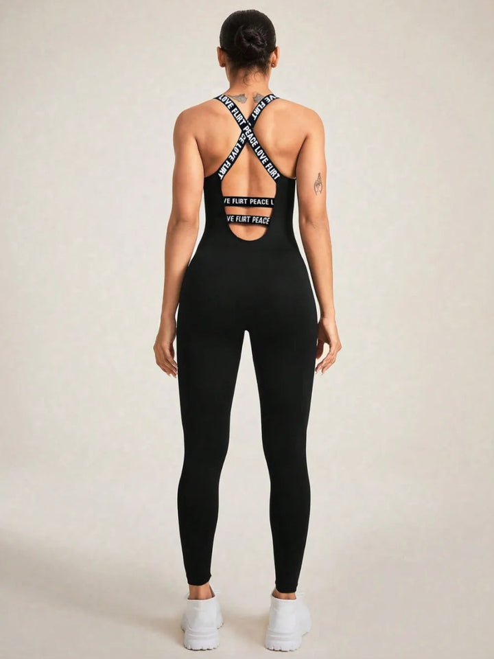 Crisscross Back Sleeveless Active Jumpsuit - Black - S - a697d000 - 5eee - 41b9 - bf16 - b8effb62e980 - Max - Tatoo Tee