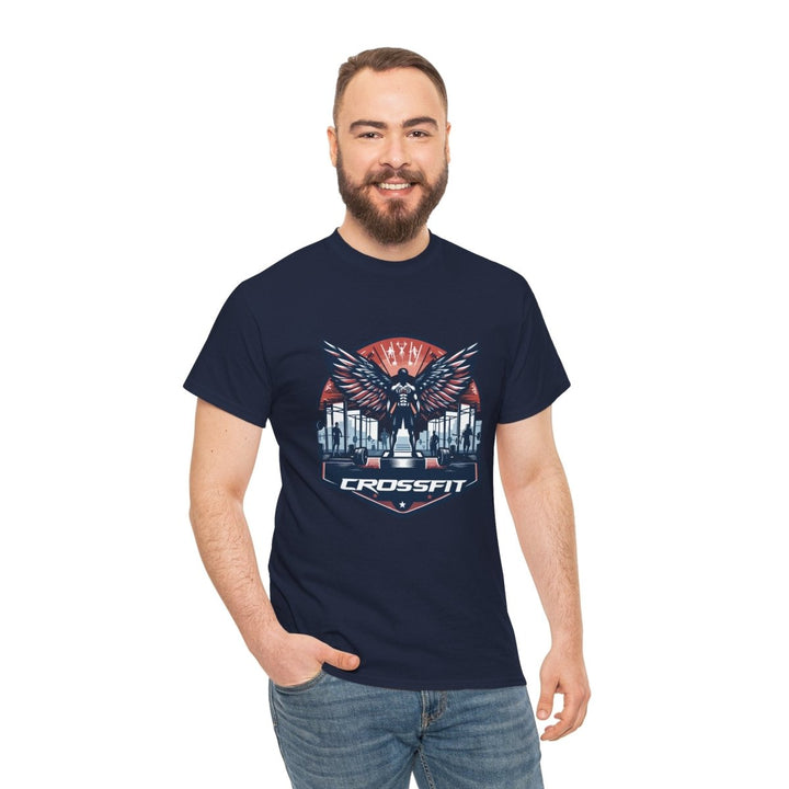 CrossFit Wings Unisex Heavy Cotton Tee - Gym Workout Shirt - Navy - S - CrossFit Wings Unisex Heavy Cotton Tee - Gym Workout Shirt - Tatoo Tee