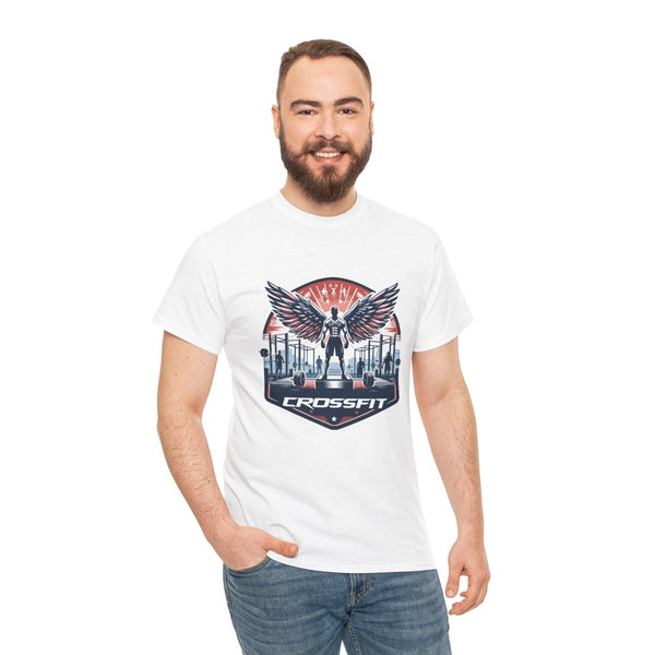 CrossFit Wings Unisex Heavy Cotton Tee - Gym Workout Shirt - White - S - CrossFit Wings Unisex Heavy Cotton Tee - Gym Workout Shirt - Tatoo Tee