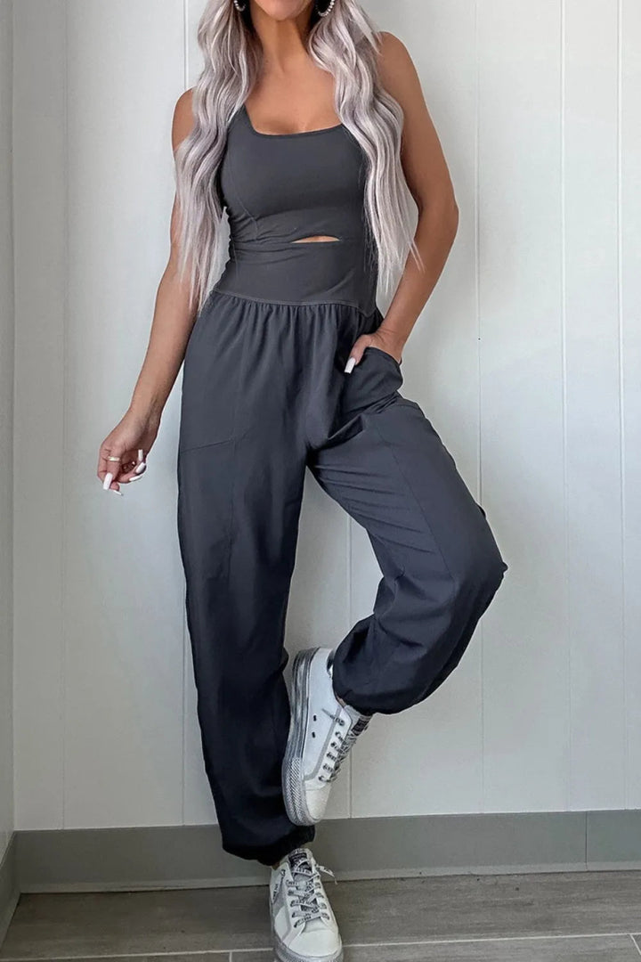 Cutout Square Neck Wide Strap Active Jumpsuit - Dark Gray - M - ea11a3df - 8102 - 4a34 - 9d97 - b66edf564944 - Max - Tatoo Tee