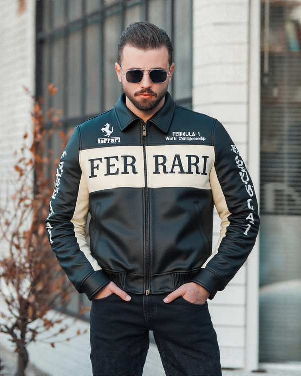 Ferrari Racing F1 Leather Bomber Jacket
