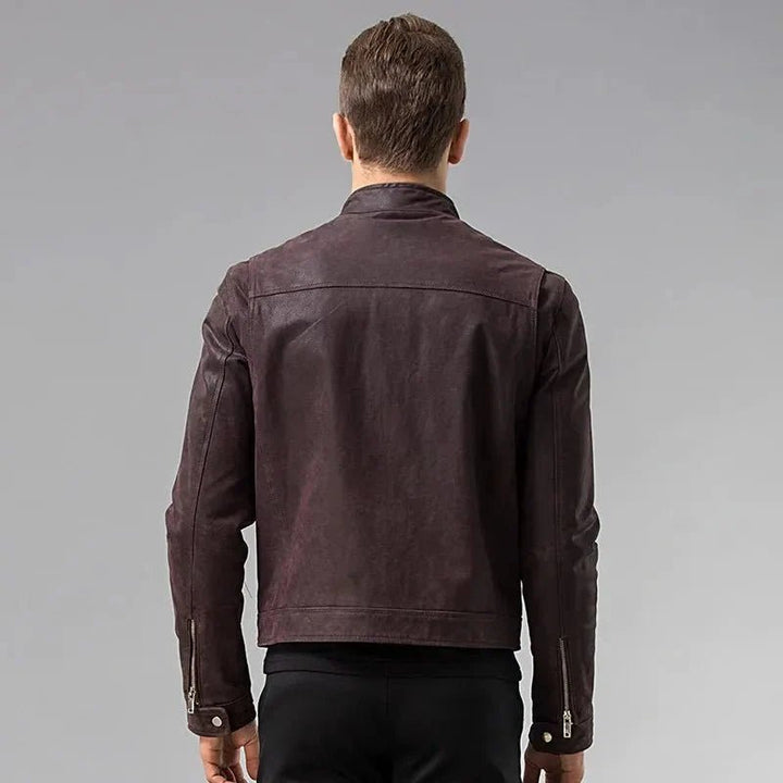 Dark Maroon Leather Jacket For Men - Male - XS - Dark Maroon Leather Jacket For Men - Tatoo Tee