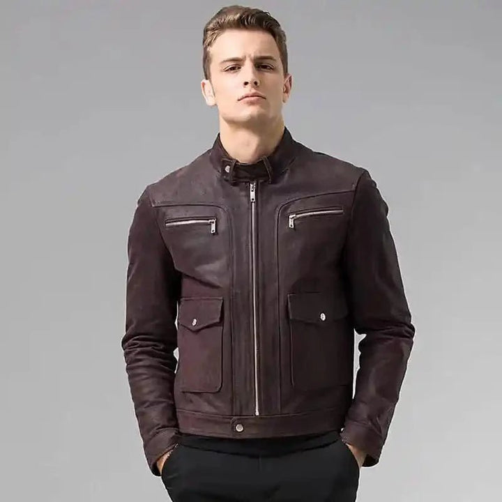 Dark Maroon Leather Jacket For Men - Male - XS - Dark Maroon Leather Jacket For Men - Tatoo Tee