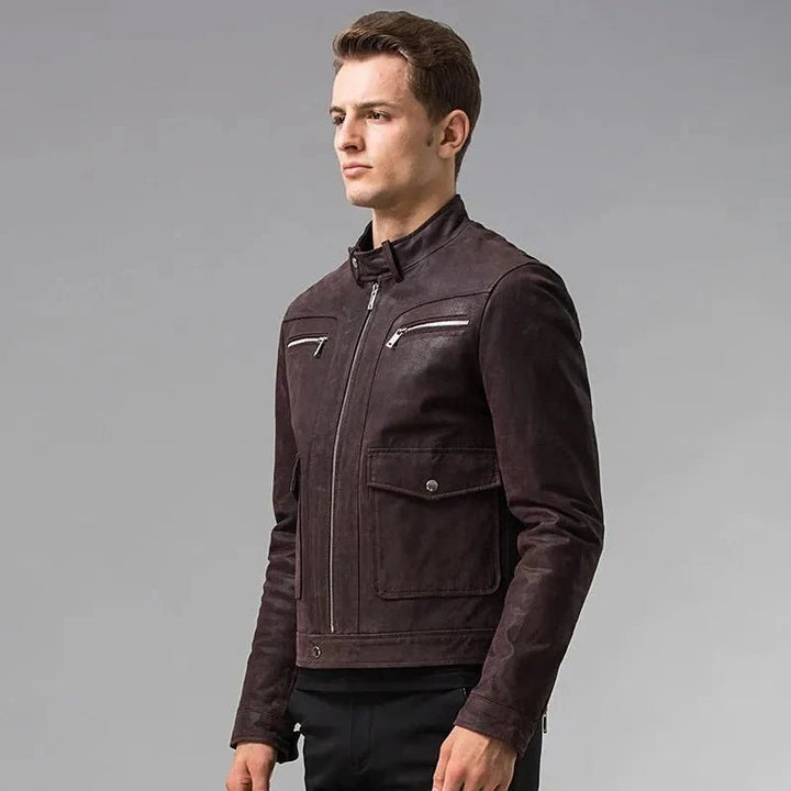 Dark Maroon Leather Jacket For Men - Male - XS - Dark Maroon Leather Jacket For Men - Tatoo Tee