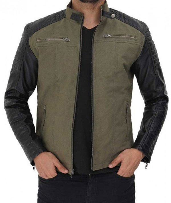 Darrell Green and Black Mens Cafe Racer Jacket