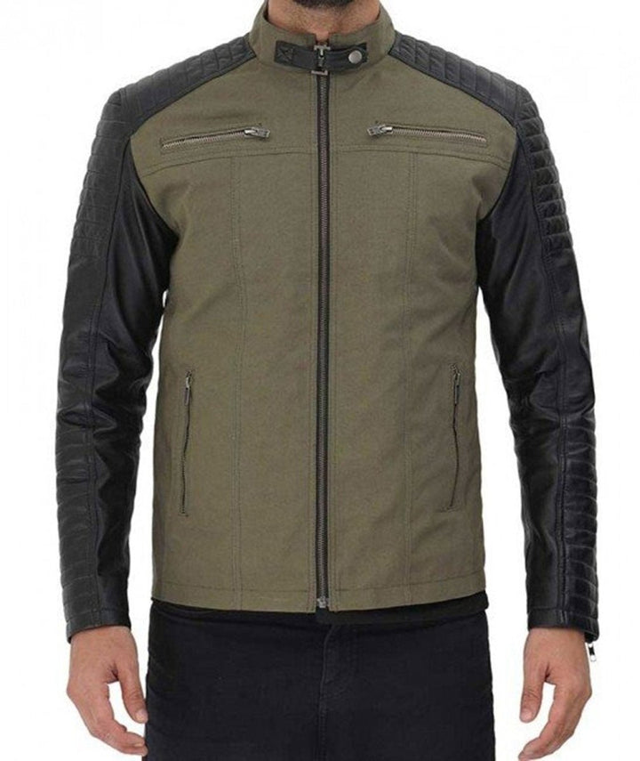 Darrell Green and Black Mens Cafe Racer Jacket - Male - XS - Darrell Green and Black Mens Cafe Racer Jacket - Tatoo Tee