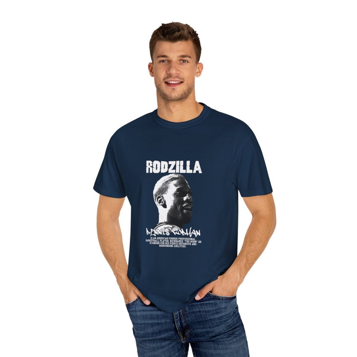Dennis Rodman Rodzilla Unisex Garment - Dyed T-Shirt, Vintage Sports Tee, Retro Basketball Shirt - True Navy - S - Dennis Rodman Rodzilla Unisex Garment - Dyed T-Shirt, Vintage Sports Tee, Retro Basketball Shirt - Tatoo Tee