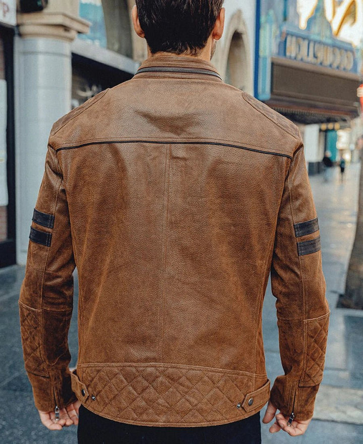 Denver Men’s Brown Bomber Leather Jacket Aviator - Male - XS - Denver Men’s Brown Bomber Leather Jacket Aviator - Tatoo Tee